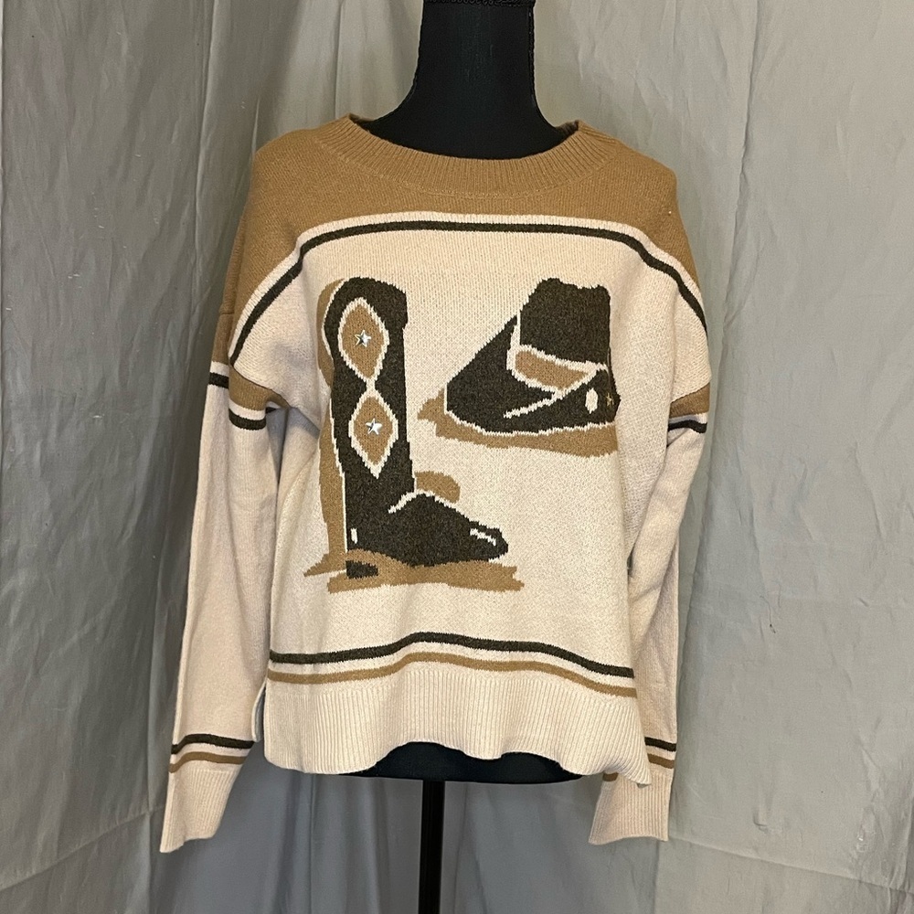 NWT Lucky Brand Tan and Cream Cowgirl Western Knit Sweater